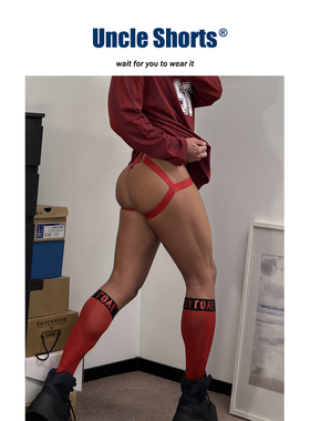 Uncle Shorts红色双丁丁字裤男士内衣性感镂空圣诞节新年三角内裤