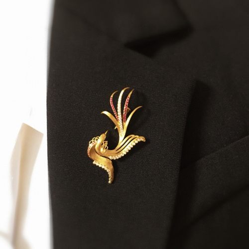 中国风红宝石凤凰胸针 高档精致设计感女士胸针 胸花秋冬配饰