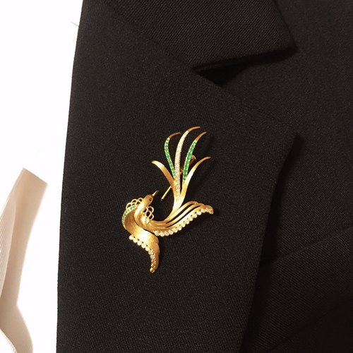 中国风祖母绿凤凰胸针 高档精致设计感女士胸针 胸花秋冬配饰