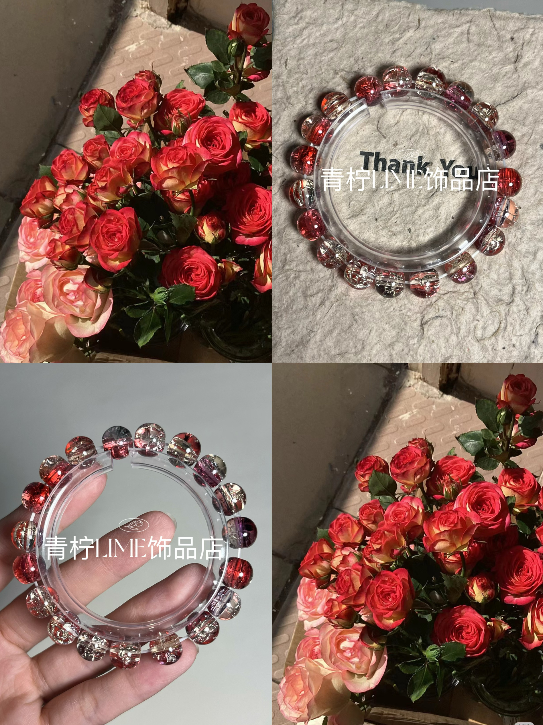 LIME｜刺红玫瑰 琉璃手串女款小众设计高颜值学生党串珠叠戴手饰