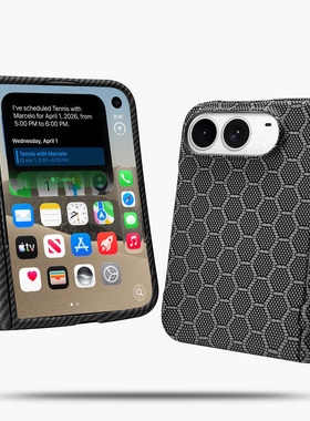适用iPhoneDuo手机壳折叠磁吸超薄碳纤维纹硬壳磨砂前后壳苹果Duo全包黑珀蜂窝防摔中轴浮雕凯夫拉纹600D保护