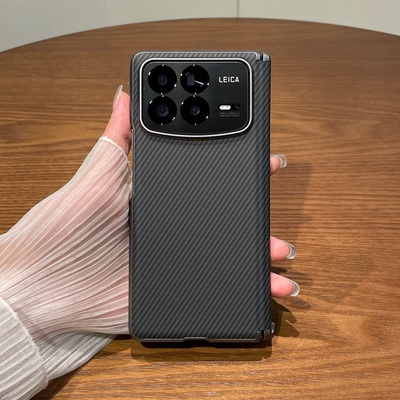 适用小米mixfold4手机壳凯夫拉折叠磁吸链条xiaoMixFold4碳纤维芳纶皮纹折叠屏中轴后盖商务裸机防摔保护壳套