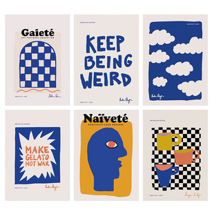 简约北欧卡通个性抽象几何英文小众艺术装饰画打印画芯贴画海报