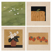 法式 饰画贴画画芯自粘海报 中古风柿柿如意飞鸟南瓜绿色系复古装