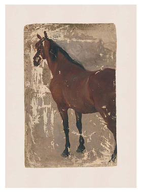 丹麦设计抽象微喷中古动物马匹壁画挂画装饰画打印画芯贴画海报