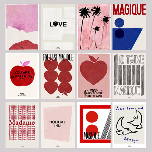 法式红色爱心抽象风装饰画画芯