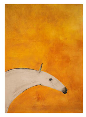 现代北欧黄色调简约小众骏马弛聘挂画壁画装饰画打印画芯贴画海报