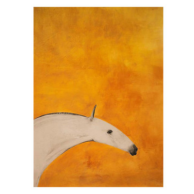 现代北欧黄色调简约小众骏马弛聘挂画壁画装饰画打印画芯贴画海报