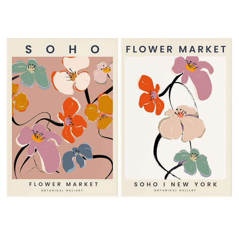 丹麦设计 小众ins风清新水彩花卉装饰打印油画布画芯背胶贴画海报