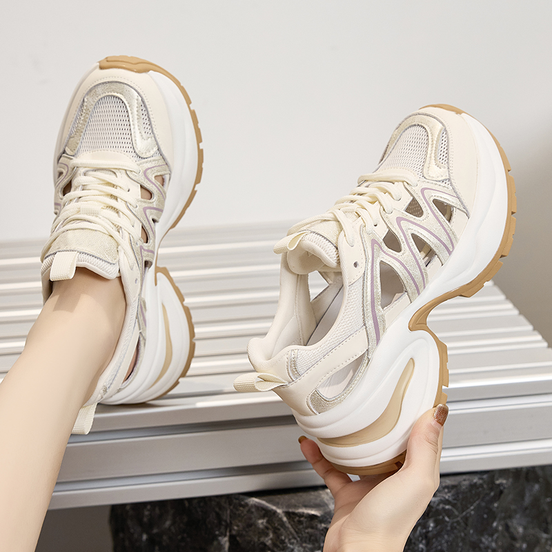 镂空内增高老爹鞋女网面小白鞋