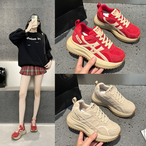 真皮厚底德训鞋女2025秋季新款