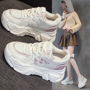 松糕休闲小白鞋 真皮内增高爆款 百搭厚底运动鞋 女7cm秋新款 老爹鞋