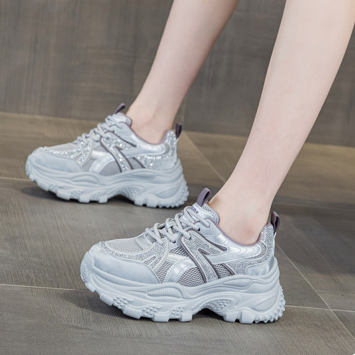 真皮厚底水钻老爹鞋女鞋秋季新款