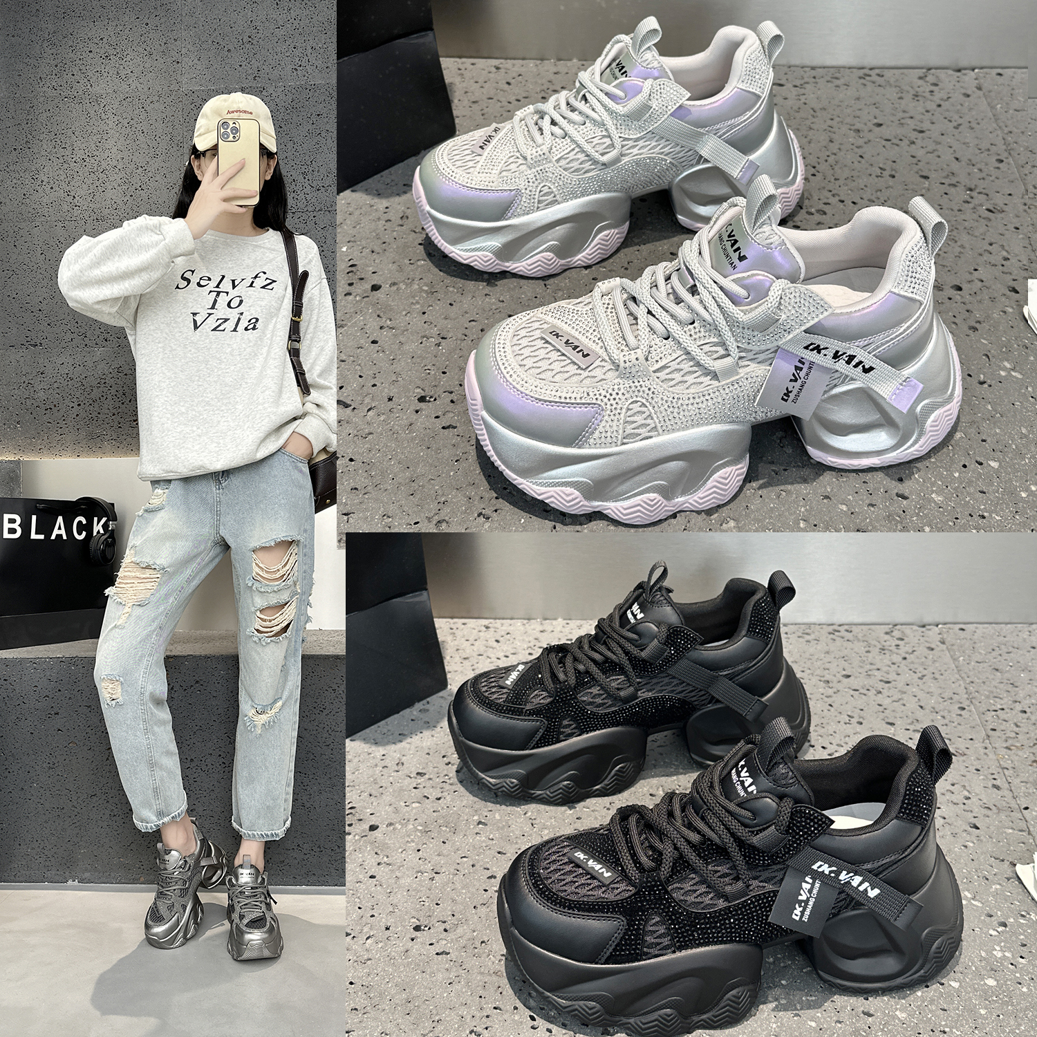 真皮厚底7cm老爹鞋女鞋2025秋季