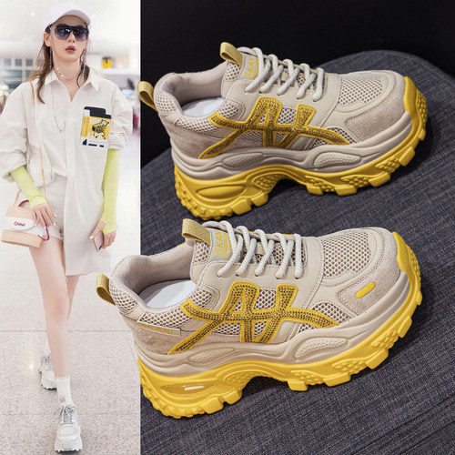 真皮水钻内增高老爹鞋女鞋显瘦