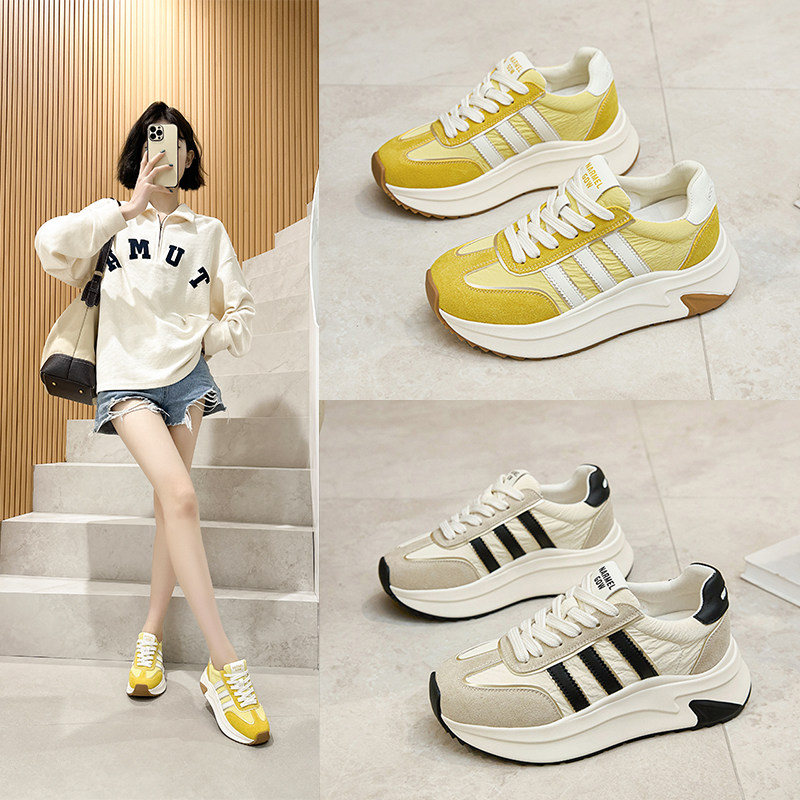 真皮厚底阿甘鞋女超火秋季新款增高6cm百搭时尚潮运动休闲老爹鞋