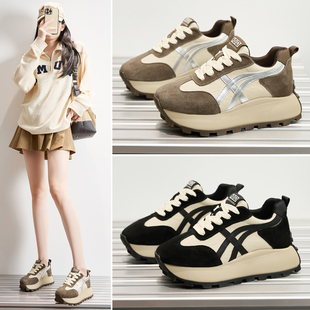 潮 内增高厚底运动休闲老爹鞋 真皮炸街华夫阿甘鞋 女秋冬轻便德训鞋