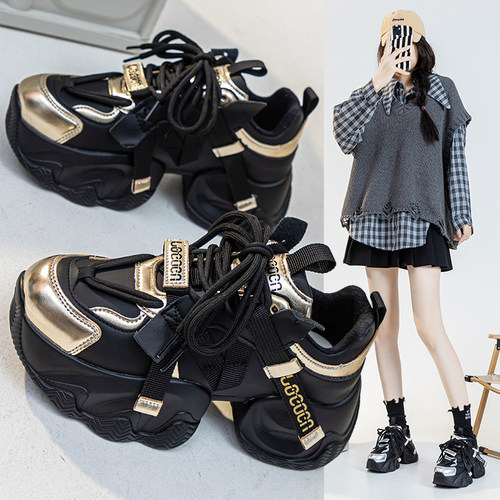 爆款加绒老爹鞋女增高厚底休闲鞋