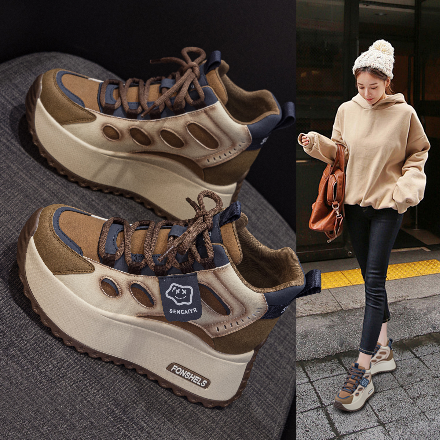 新款炸街松糕百搭高帮运动休闲鞋