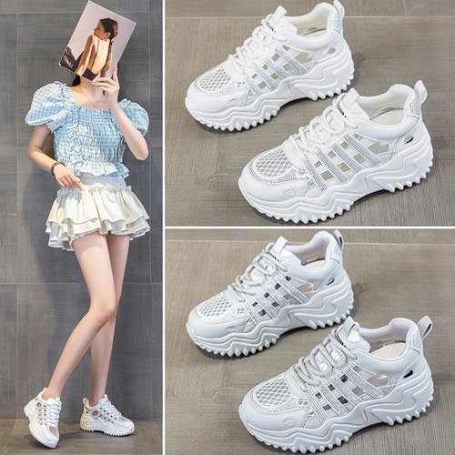 水钻镂空网纱透气小白鞋轻便时尚