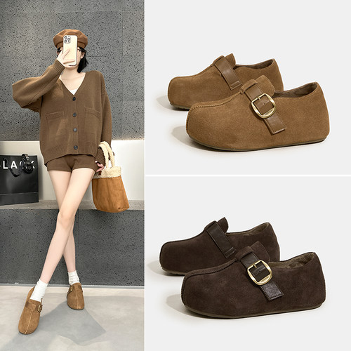 厚底勃肯鞋加绒乐福鞋隐形内增高