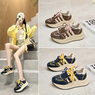 增高运动休闲鞋 女6cm真皮百搭网红超火小码 炸街厚底老爹鞋 秋新款