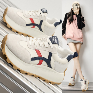 真皮炸街内增高阿甘鞋女春秋德训鞋厚底运动休闲老爹鞋爆款小白鞋