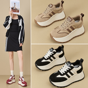 厚底运动休闲老爹鞋 真皮炸街华夫阿甘鞋 德训鞋 爆款 女内增高春秋季