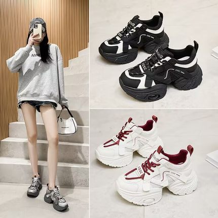 真皮厚底爆款老爹鞋女春季新款轻便显瘦内增高7cm松糕运动休闲鞋