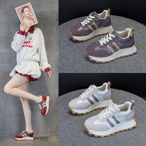 德训休闲鞋女真皮厚底阿甘运动鞋