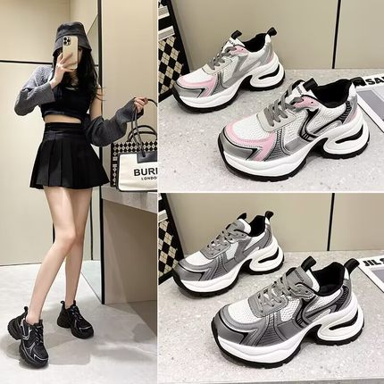 真皮厚底爆款老爹鞋女2025春季新款增高7cm运动鞋百搭松糕休闲鞋