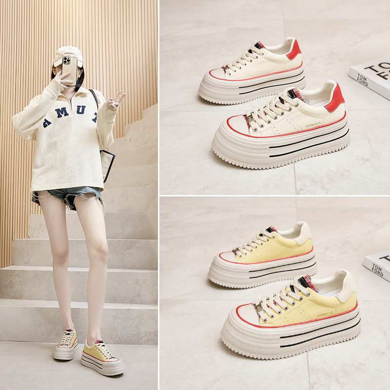 真皮厚底小白鞋女春夏新款7cm增高时尚轻便百搭松糕运动休闲板鞋