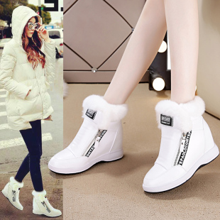 白色兔毛内增高雪地靴女冬季新款厚底短靴子休闲加绒保暖毛毛棉鞋