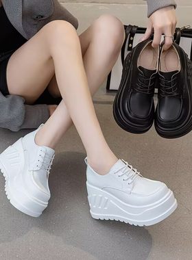 真皮坡跟厚底小白鞋女2025夏秋