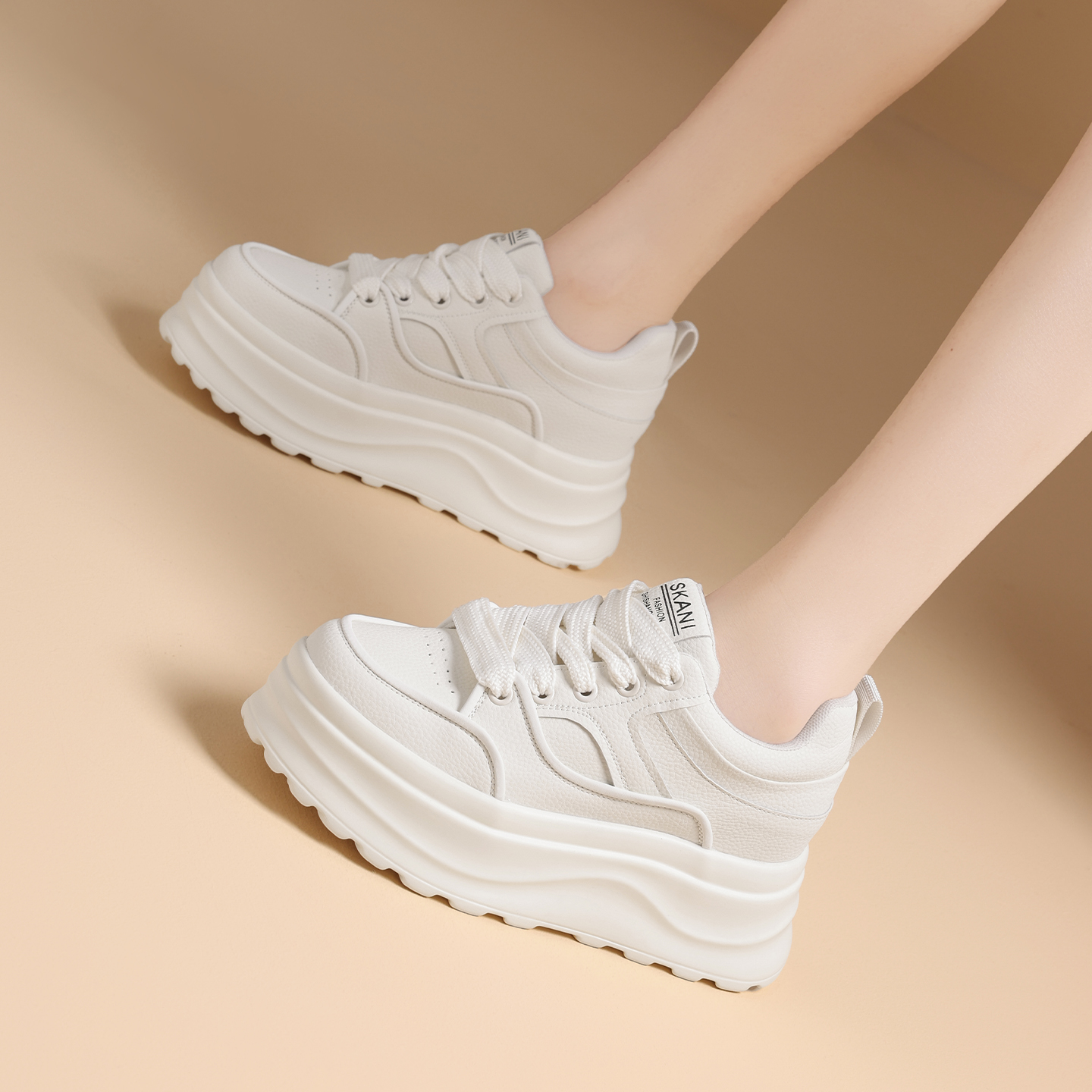 真皮厚底内增高休闲小白鞋女鞋秋