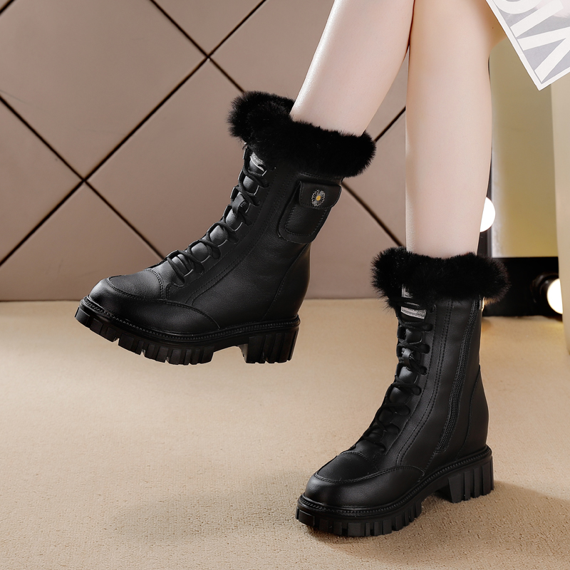 真皮厚底短靴内增高毛毛雪地靴