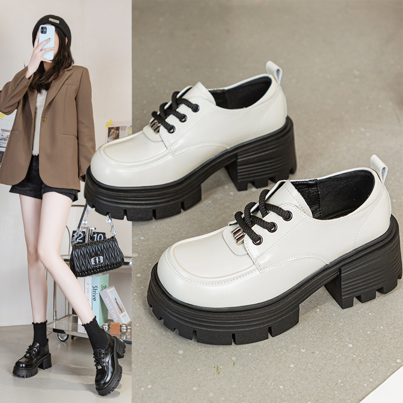 增高小皮鞋粗跟松糕厚底乐福单鞋