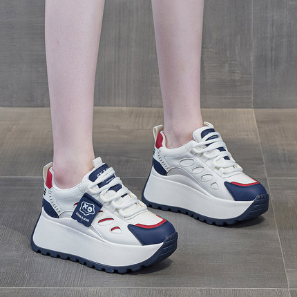 真皮内增高老爹鞋女春夏新款轻便7cm松糕厚底时尚运动休闲阿甘鞋