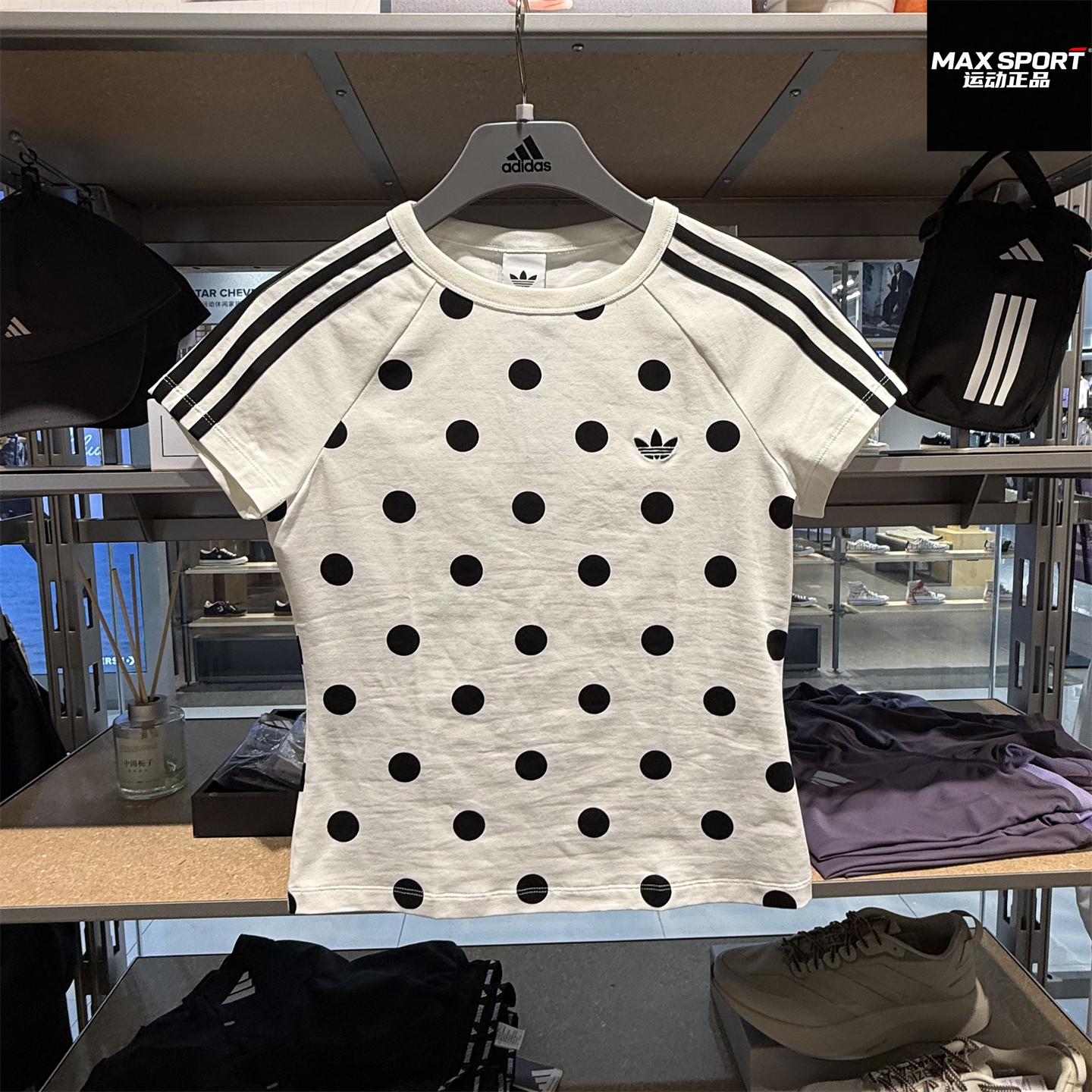 Adidas阿迪达斯三叶草女子短袖26夏波点修身圆领T恤KV1193 KV1192 - 实物图