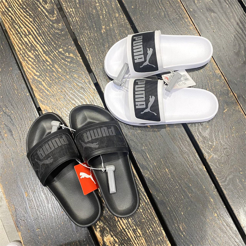 正品现货puma彪马男女情侣leadcat黑白大logo休闲运动凉拖 375101