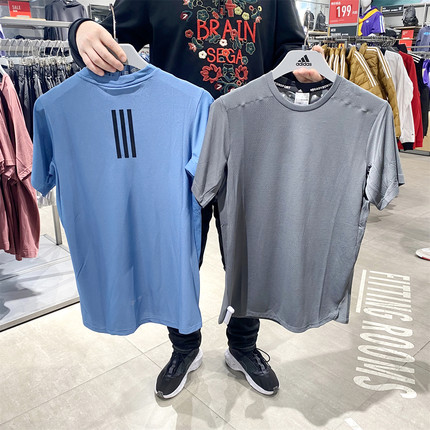 正品Adidas/阿迪达斯夏季男子休闲运动跑步训练透气短袖T恤HU0112