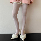日系JK粉色芭蕾风连裤 袜女复古显瘦美腿珠光亮丝菱格纹银丝打底裤