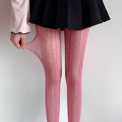 迷人的危险~y2k粉色镂空网袜女夏季薄款甜酷辣妹风丝袜蕾丝连裤袜