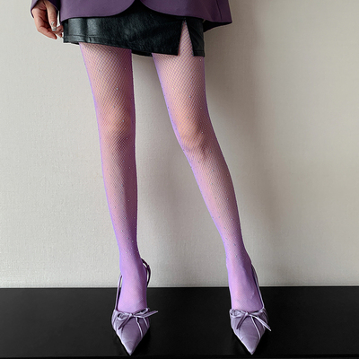 紫色性感水钻渔网袜女闪钻袜子防勾丝亮钻钻石网眼连裤袜带钻丝袜