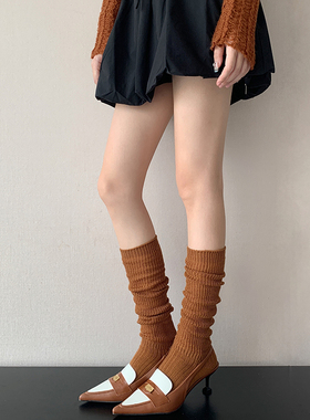 焦糖色小腿袜女秋冬季保暖羊毛加厚堆堆袜咖色半筒y2k灰色中筒袜