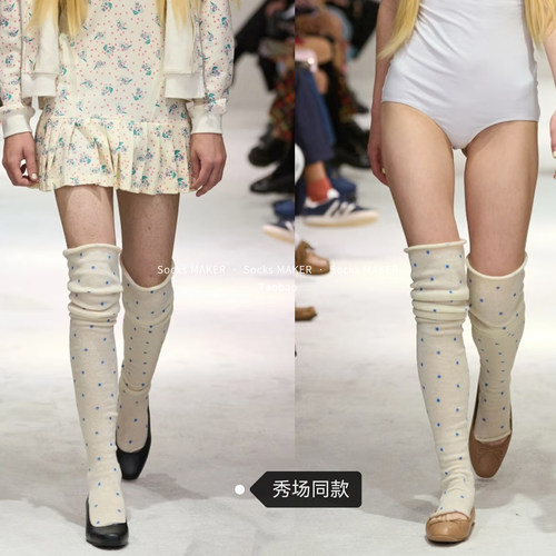 走秀款波点踩脚过膝堆堆袜套女秋冬季保暖时髦慵懒卷边护膝小腿套