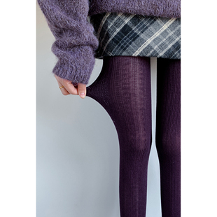 y2k辣妹紫色丝袜女春秋新款 袜显瘦百搭彩色打底袜 麻花纹竖条连裤