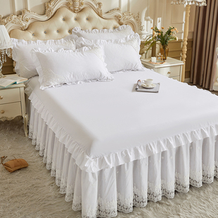 公主风ins纯棉床裙单件北欧全棉床罩式 蕾丝边床裙白色床上 四季 款
