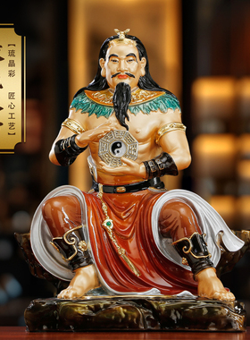 纯铜彩绘伏羲大帝神像供奉摆件