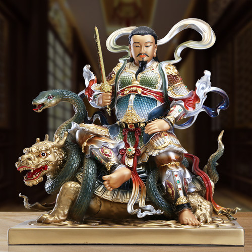 纯铜琉晶彩真武大帝神像摆件